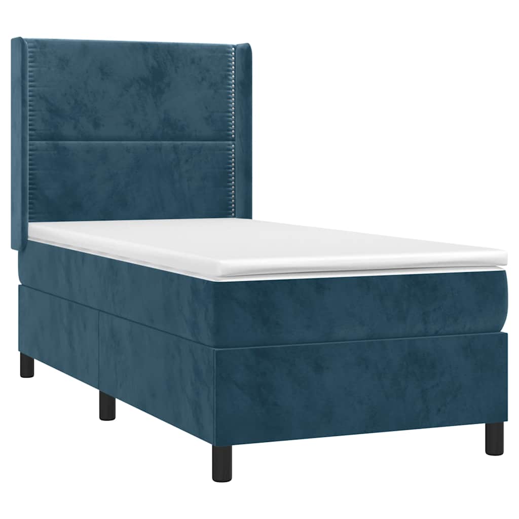 vidaXL Κρεβάτι Boxspring με Στρώμα & LED Σκ. Μπλε 100x200εκ. Βελούδινο