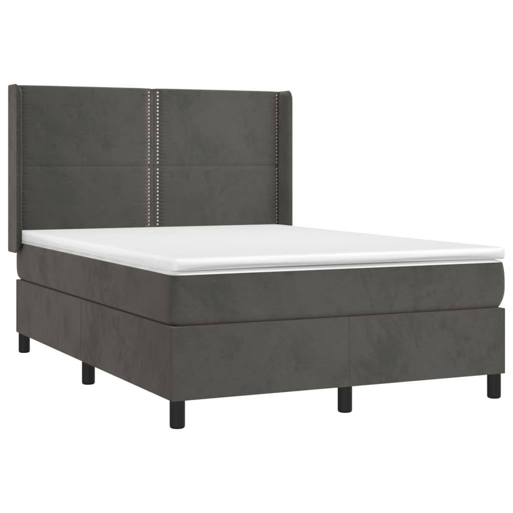 vidaXL Κρεβάτι Boxspring με Στρώμα & LED Σκ. Γκρι 140x190εκ. Βελούδινο