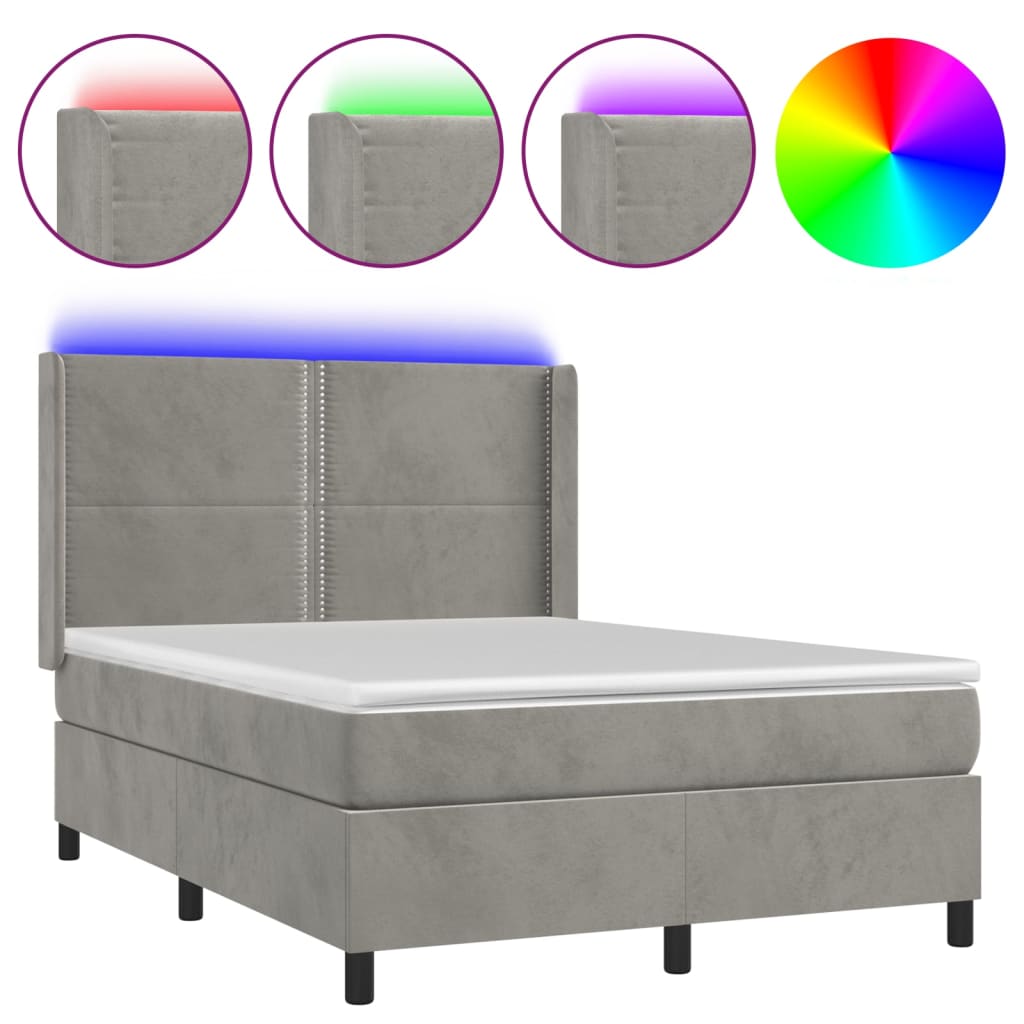 vidaXL Κρεβάτι Boxspring με Στρώμα & LED Αν.Γκρι 140x200 εκ. Βελούδινο