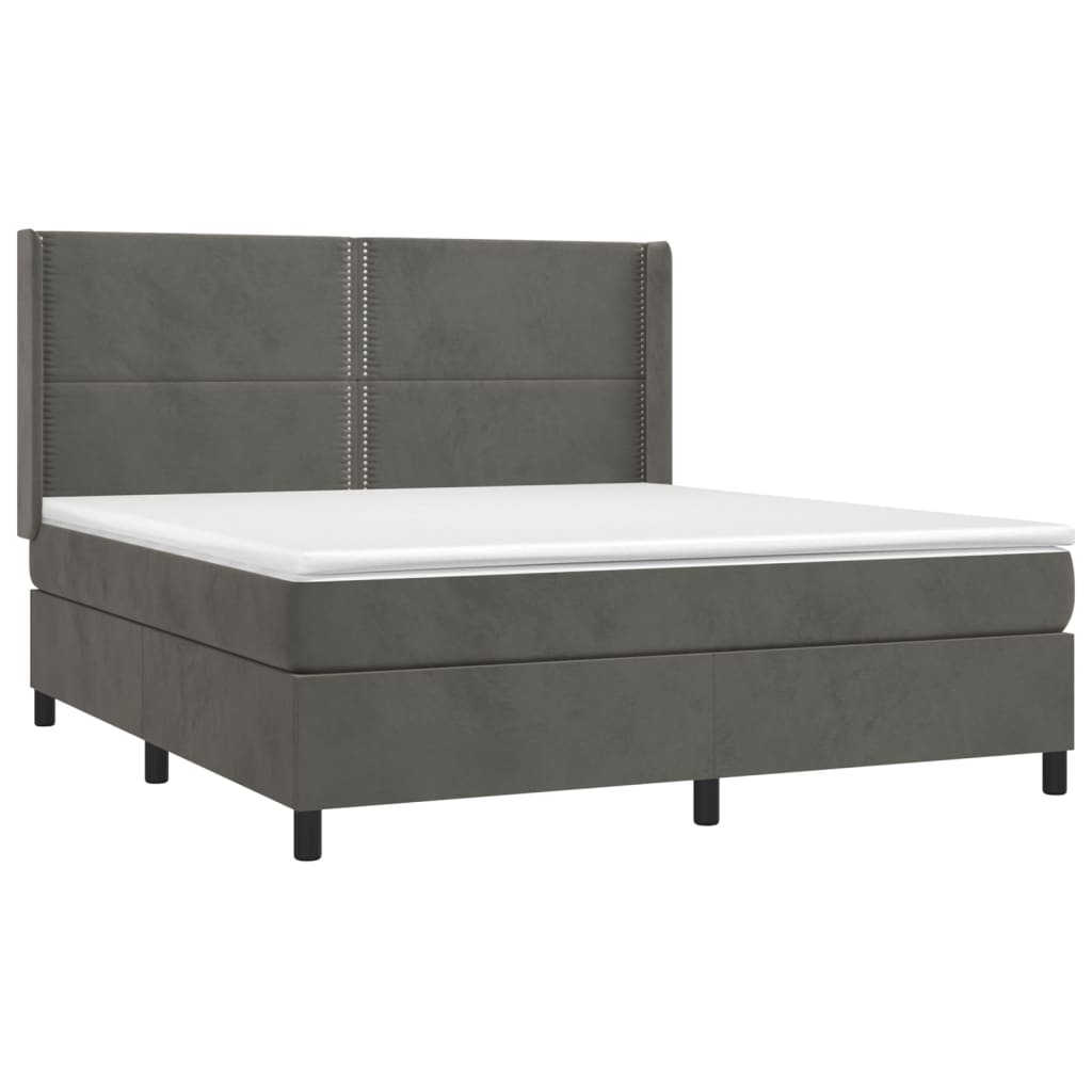 vidaXL Κρεβάτι Boxspring με Στρώμα & LED Σκ. Γκρι 160x200εκ. Βελούδινο