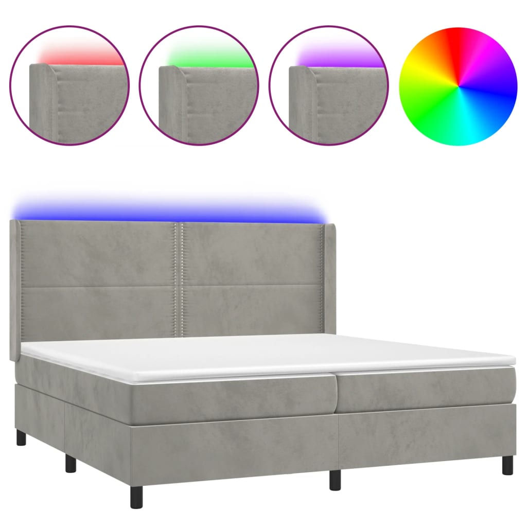 vidaXL Κρεβάτι Boxspring με Στρώμα & LED Αν.Γκρι 200x200 εκ. Βελούδινο