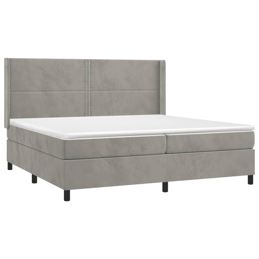 vidaXL Κρεβάτι Boxspring με Στρώμα & LED Αν.Γκρι 200x200 εκ. Βελούδινο