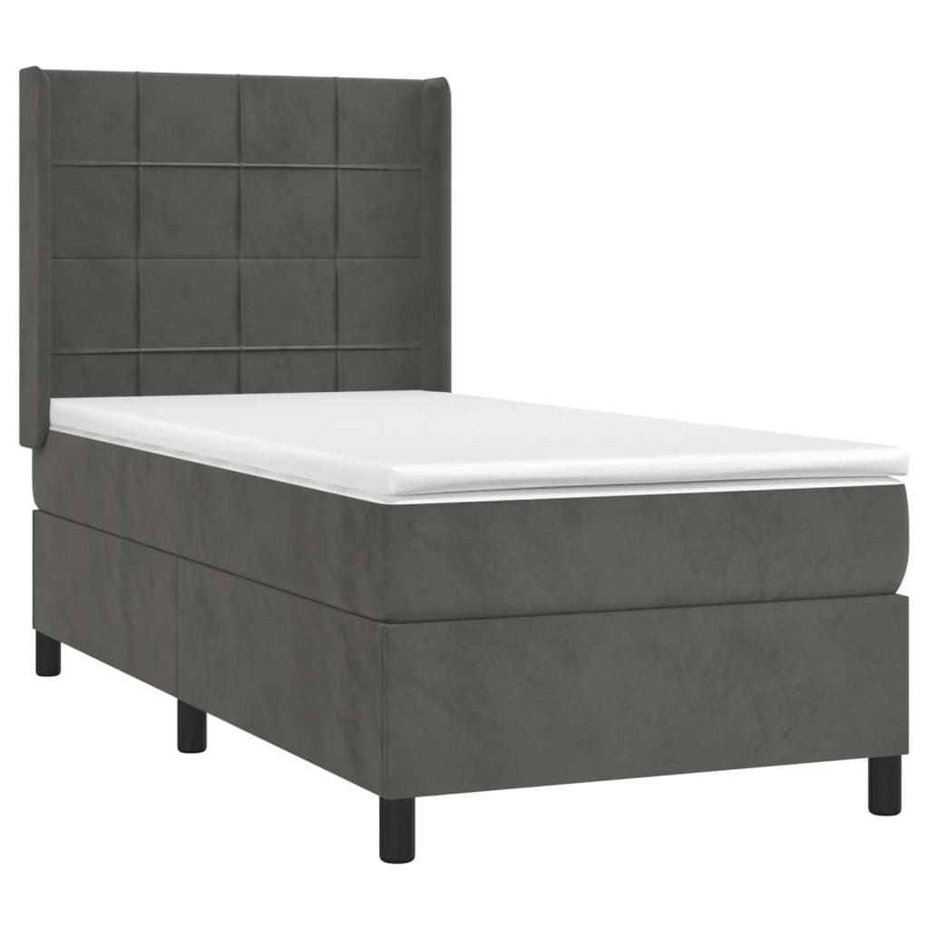 vidaXL Κρεβάτι Boxspring με Στρώμα & LED Σκ. Γκρι 80x200 εκ. Βελούδινο