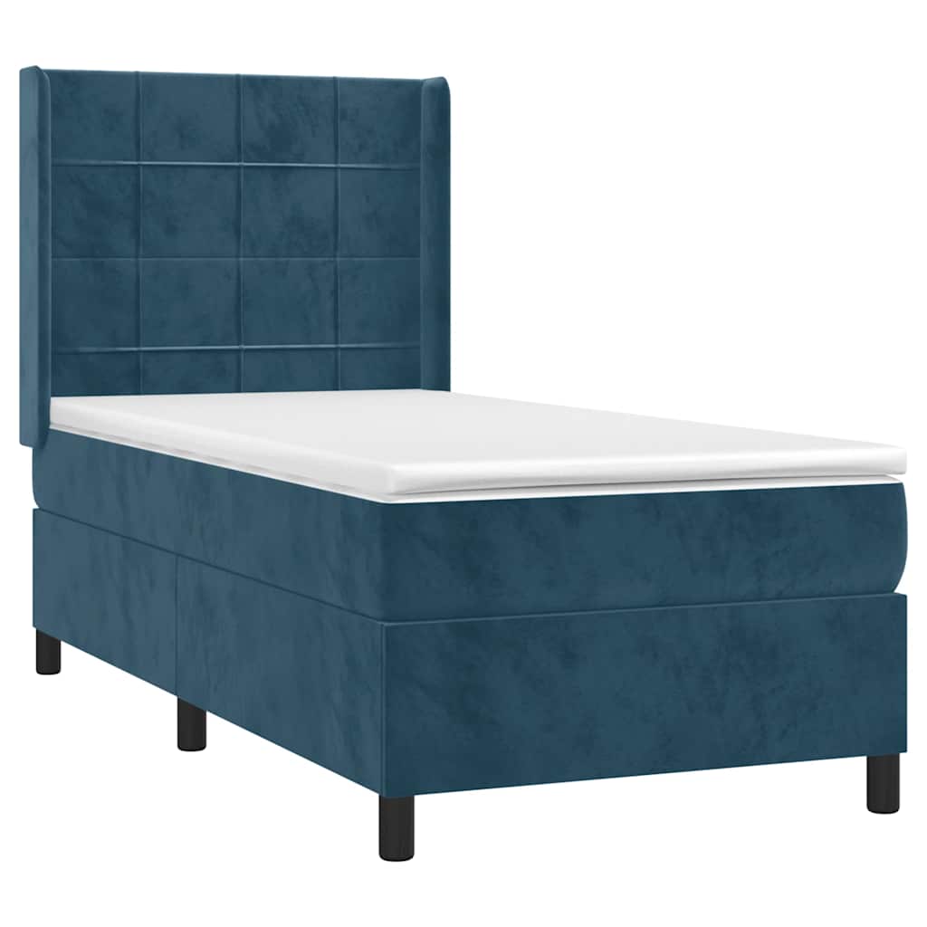 vidaXL Κρεβάτι Boxspring με Στρώμα & LED Σκ. Μπλε 80x200 εκ. Βελούδινο