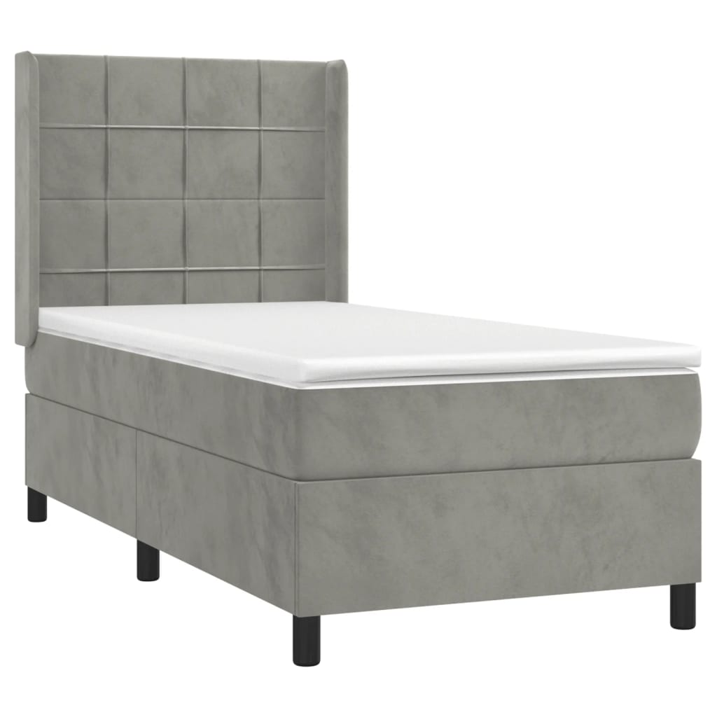vidaXL Κρεβάτι Boxspring με Στρώμα & LED Αν.Γκρι 90x190 εκ. Βελούδινο