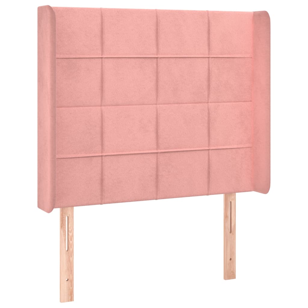 vidaXL Κρεβάτι Boxspring με Στρώμα & LED Ροζ 90x190 εκ. Βελούδινο