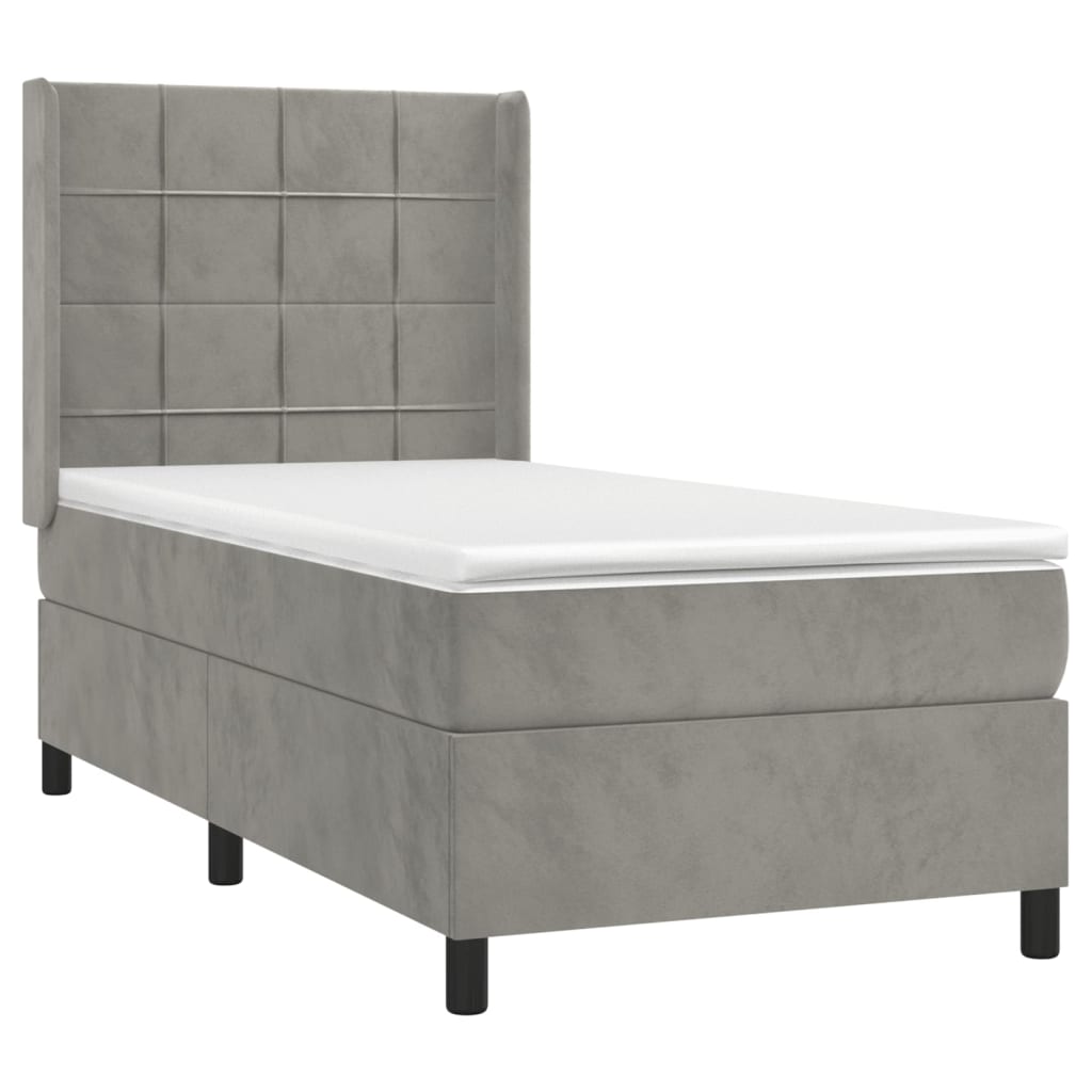 vidaXL Κρεβάτι Boxspring με Στρώμα & LED Αν.Γκρι 90x200 εκ. Βελούδινο