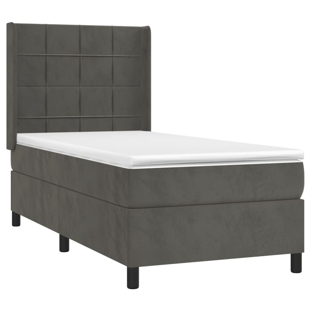 vidaXL Κρεβάτι Boxspring με Στρώμα & LED Σκ. Γκρι 100x200εκ. Βελούδινο