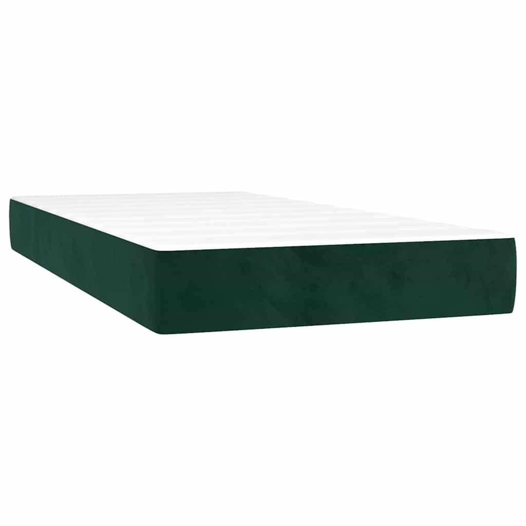 vidaXL Κρεβάτι Boxspring με Στρώμα & LED Σκ. Πράσινο 100x200εκ Βελούδο