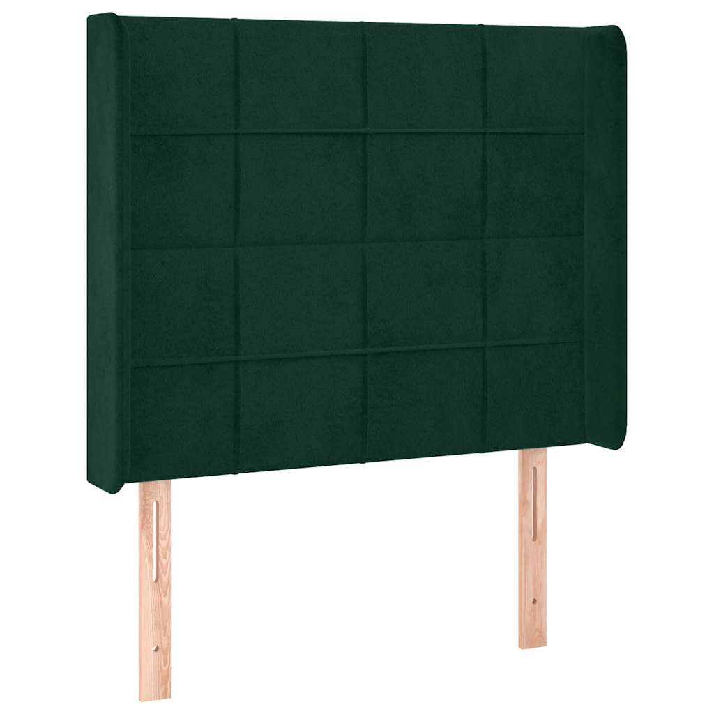 vidaXL Κρεβάτι Boxspring με Στρώμα & LED Σκ. Πράσινο 100x200εκ Βελούδο