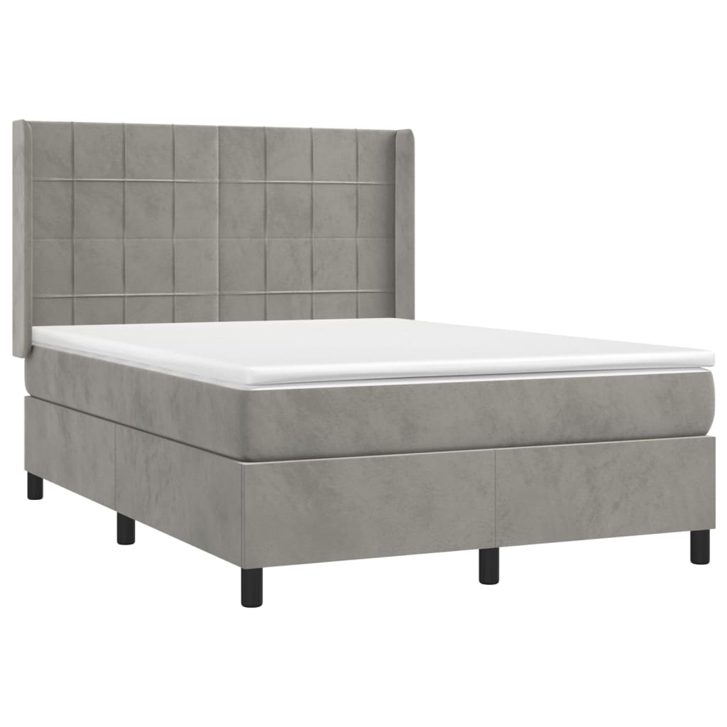 vidaXL Κρεβάτι Boxspring με Στρώμα&LED Αν. Γκρι 140x190 εκ. Βελούδινο