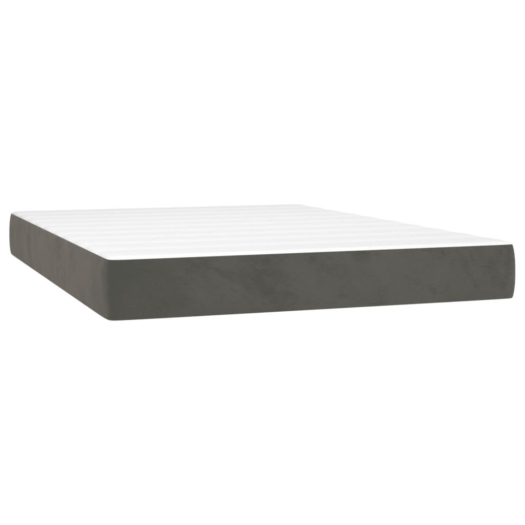 vidaXL Κρεβάτι Boxspring με Στρώμα & LED Σκ. Γκρι 140x190εκ. Βελούδινο
