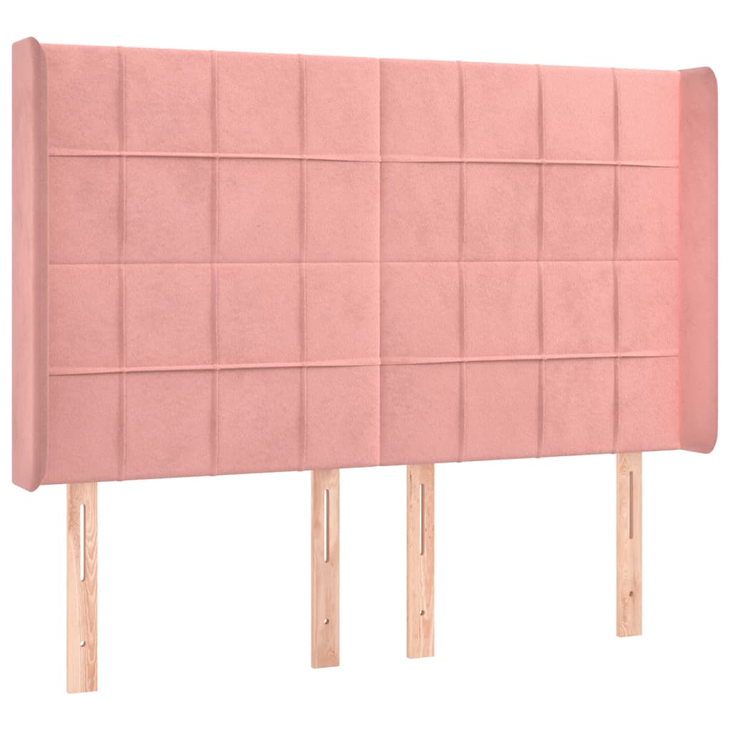 vidaXL Κρεβάτι Boxspring με Στρώμα & LED Ροζ 140x190 εκ. Βελούδινο
