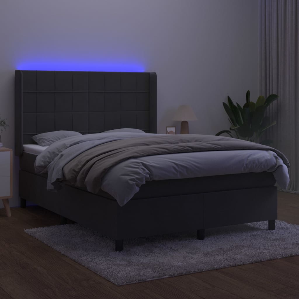 vidaXL Κρεβάτι Boxspring με Στρώμα & LED Σκ. Γκρι 140x200εκ. Βελούδινο