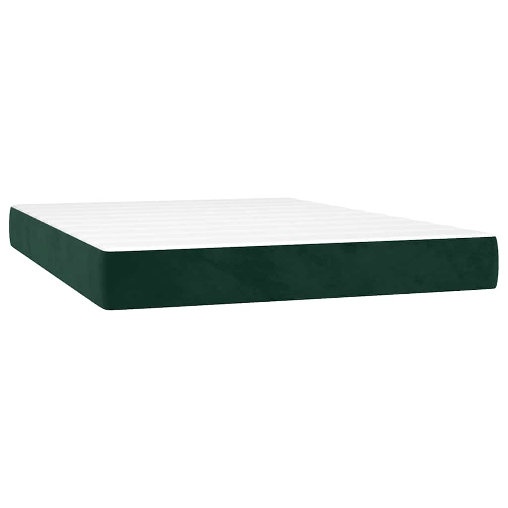 vidaXL Κρεβάτι Boxspring με Στρώμα & LED Σκ. Πράσινο 140x200εκ Βελούδο