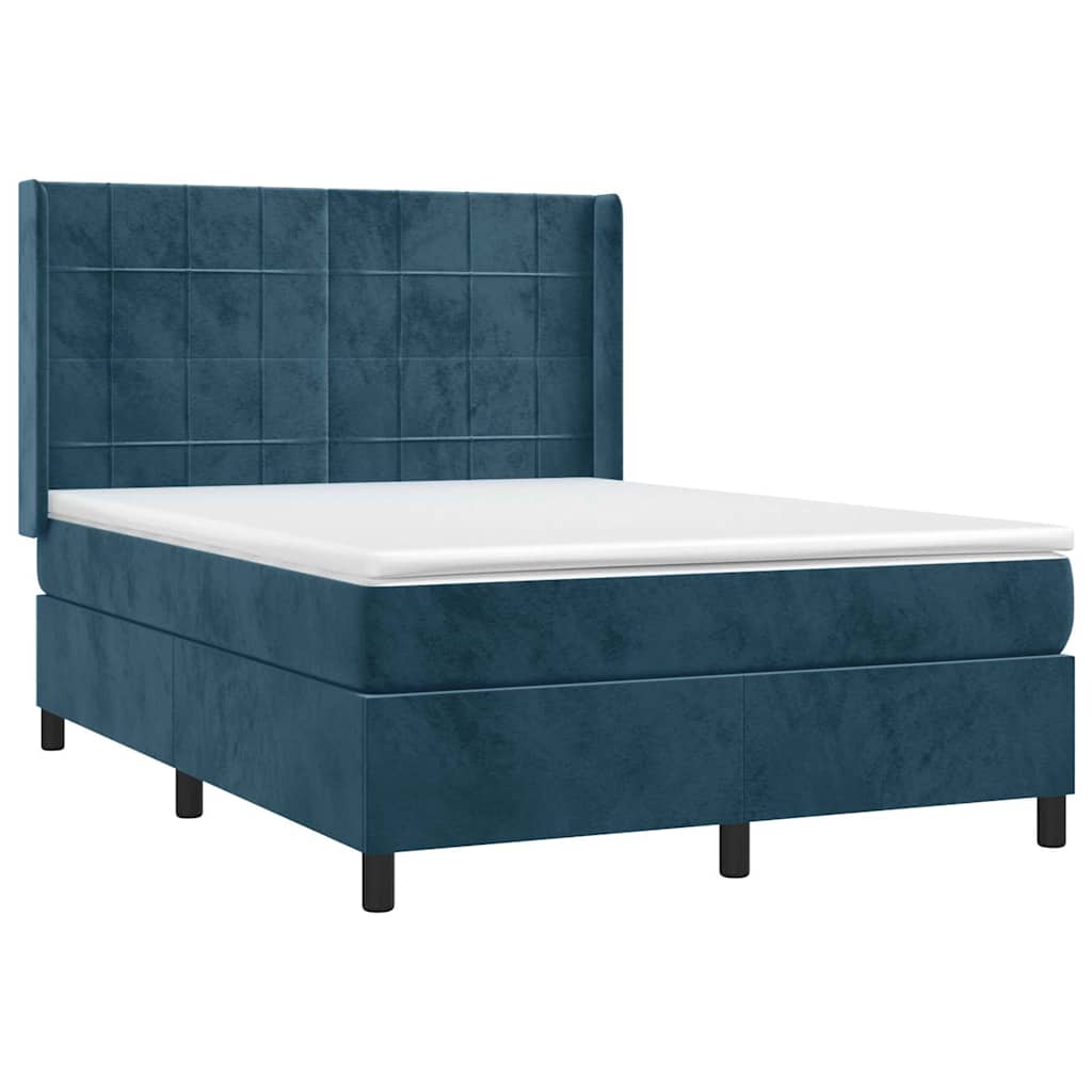 vidaXL Κρεβάτι Boxspring με Στρώμα & LED Σκ. Μπλε 140x200εκ. Βελούδινο