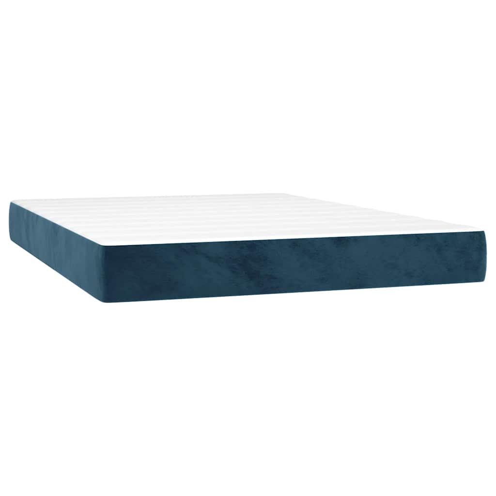 vidaXL Κρεβάτι Boxspring με Στρώμα & LED Σκ. Μπλε 140x200εκ. Βελούδινο