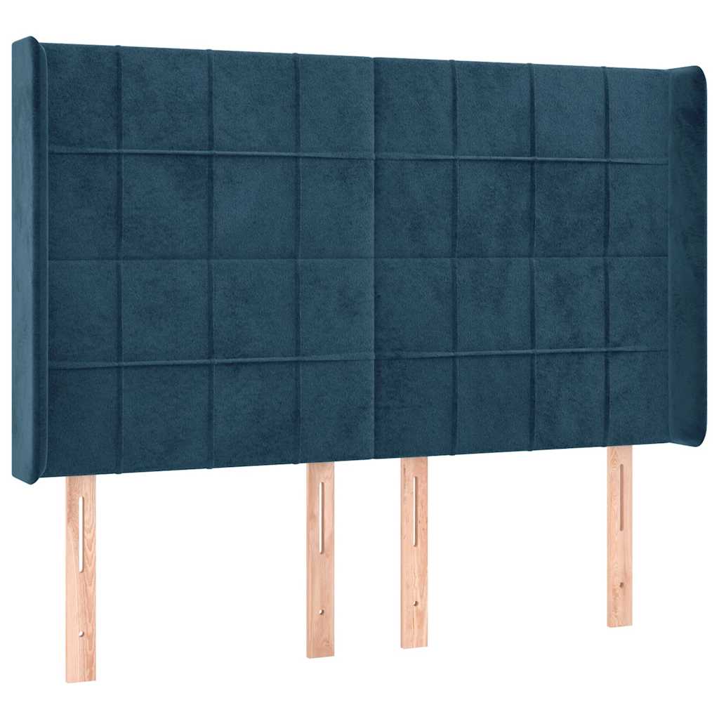 vidaXL Κρεβάτι Boxspring με Στρώμα & LED Σκ. Μπλε 140x200εκ. Βελούδινο