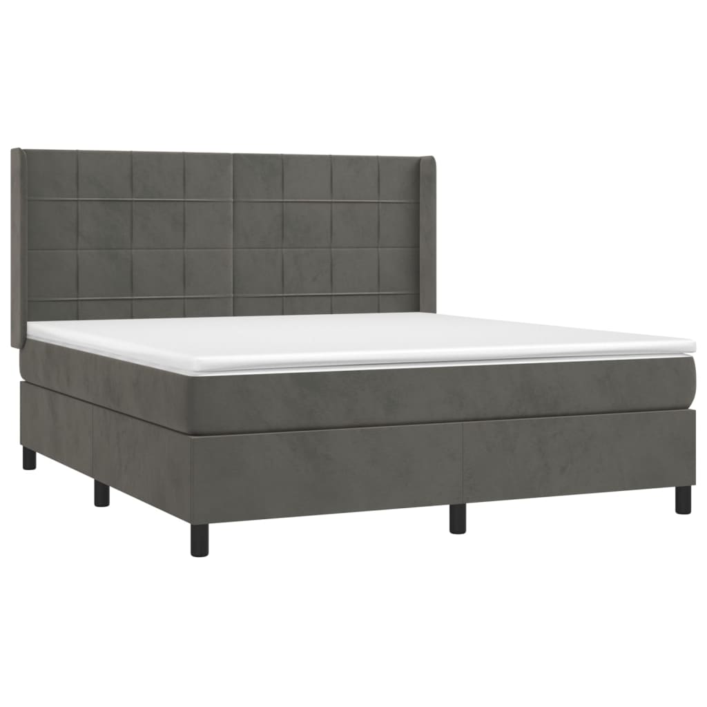 vidaXL Κρεβάτι Boxspring με Στρώμα & LED Σκ. Γκρι 160x200εκ. Βελούδινο