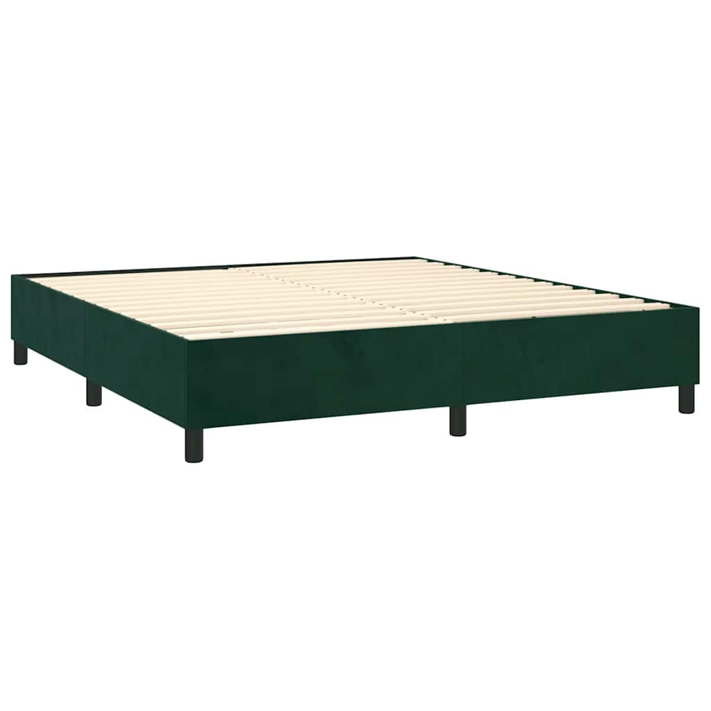 vidaXL Κρεβάτι Boxspring με Στρώμα & LED Σκ. Πράσινο 160x200εκ Βελούδο