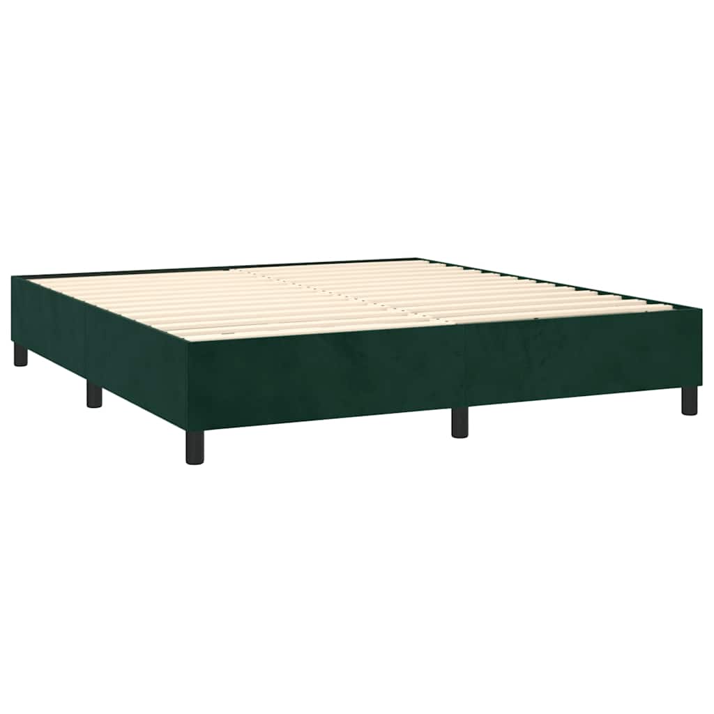 vidaXL Κρεβάτι Boxspring με Στρώμα & LED Σκ. Πράσινο 180x200εκ Βελούδο