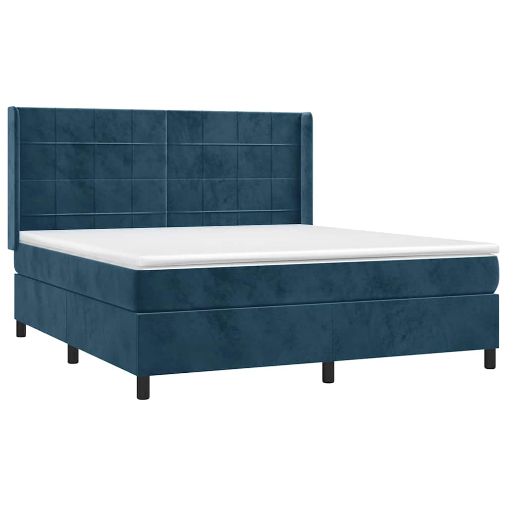vidaXL Κρεβάτι Boxspring με Στρώμα & LED Σκ. Μπλε 180x200εκ. Βελούδινο