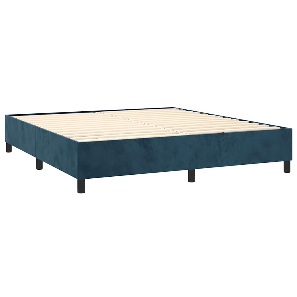vidaXL Κρεβάτι Boxspring με Στρώμα & LED Σκ. Μπλε 180x200εκ. Βελούδινο