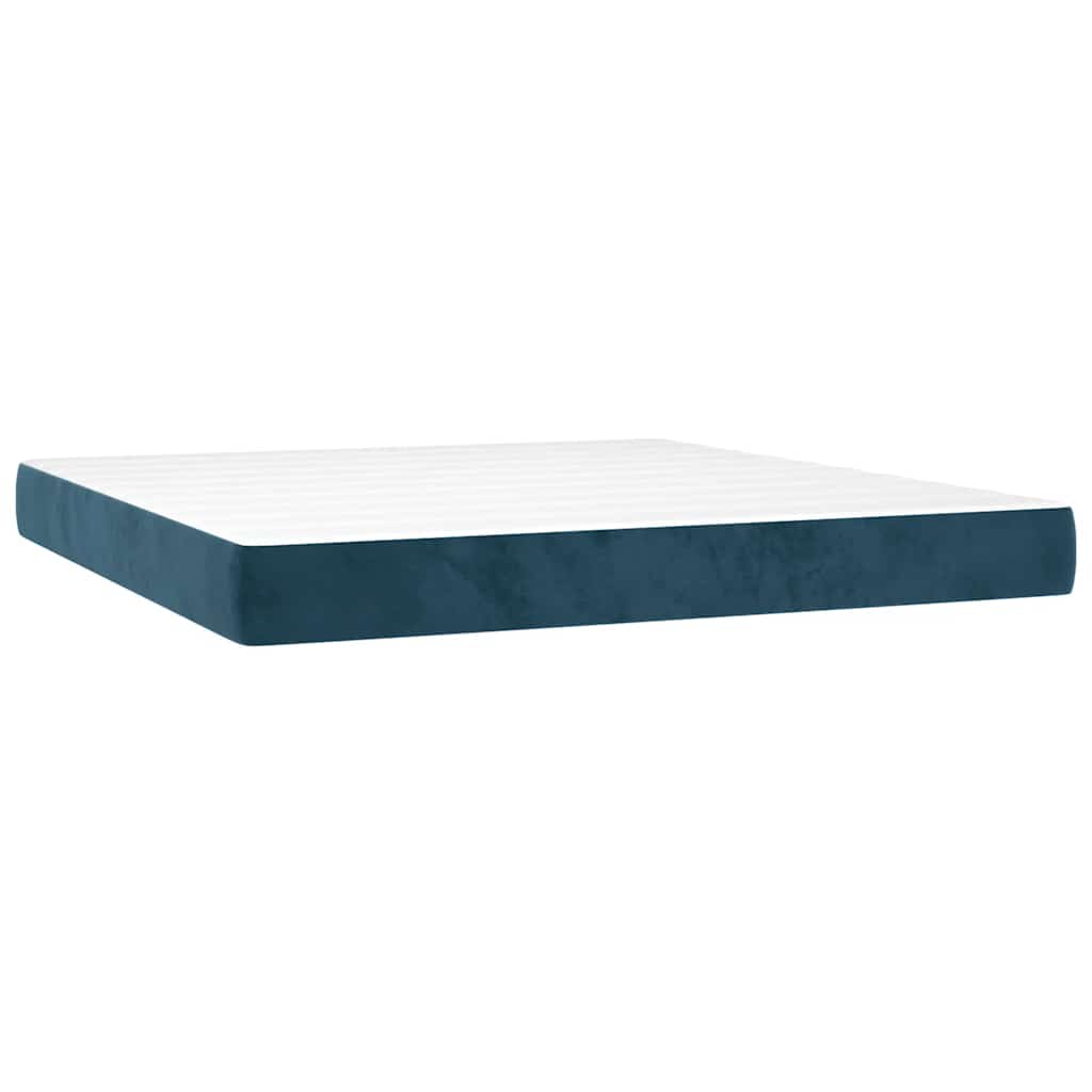 vidaXL Κρεβάτι Boxspring με Στρώμα & LED Σκ. Μπλε 180x200εκ. Βελούδινο