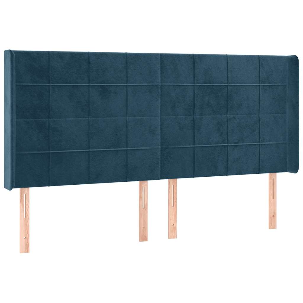 vidaXL Κρεβάτι Boxspring με Στρώμα & LED Σκ. Μπλε 180x200εκ. Βελούδινο