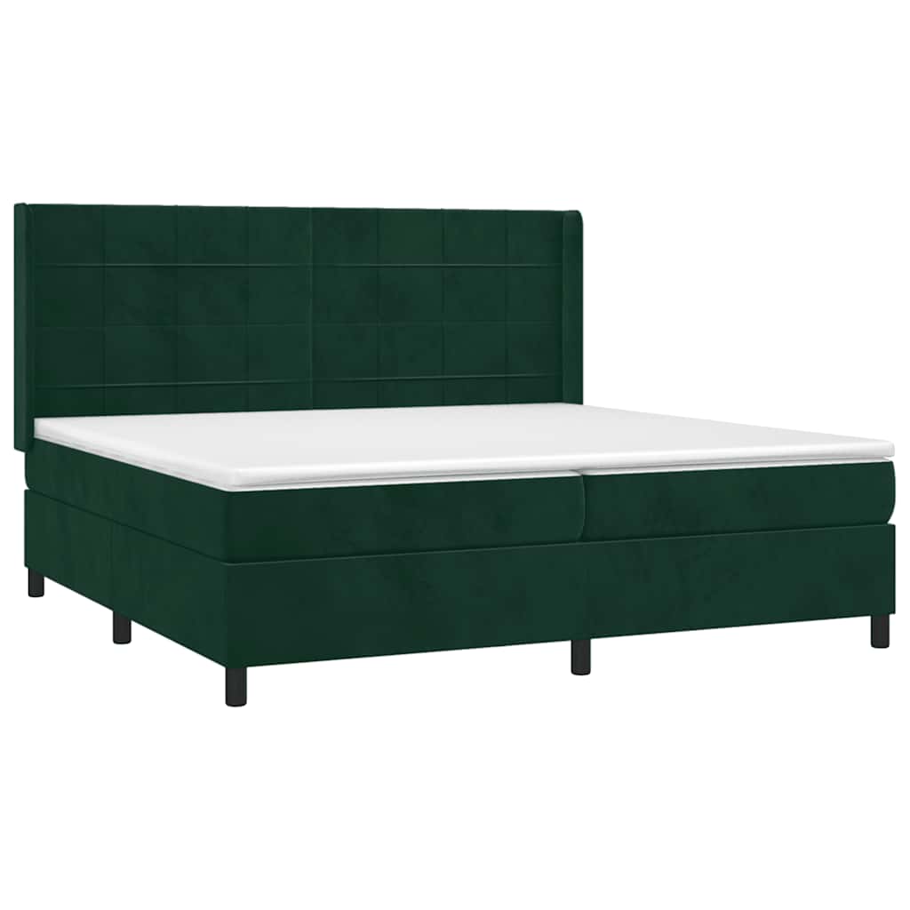 vidaXL Κρεβάτι Boxspring με Στρώμα & LED Σκ. Πράσινο 200x200εκ Βελούδο