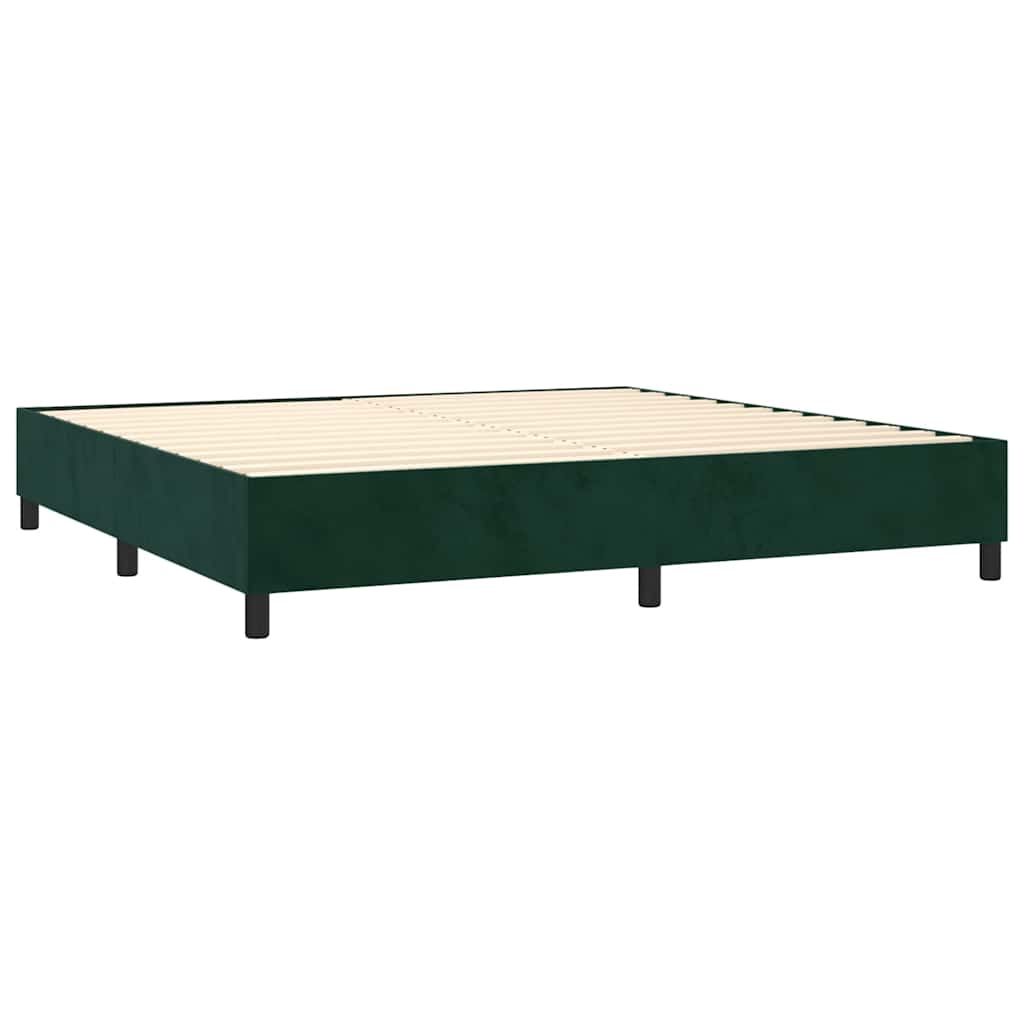 vidaXL Κρεβάτι Boxspring με Στρώμα & LED Σκ. Πράσινο 200x200εκ Βελούδο