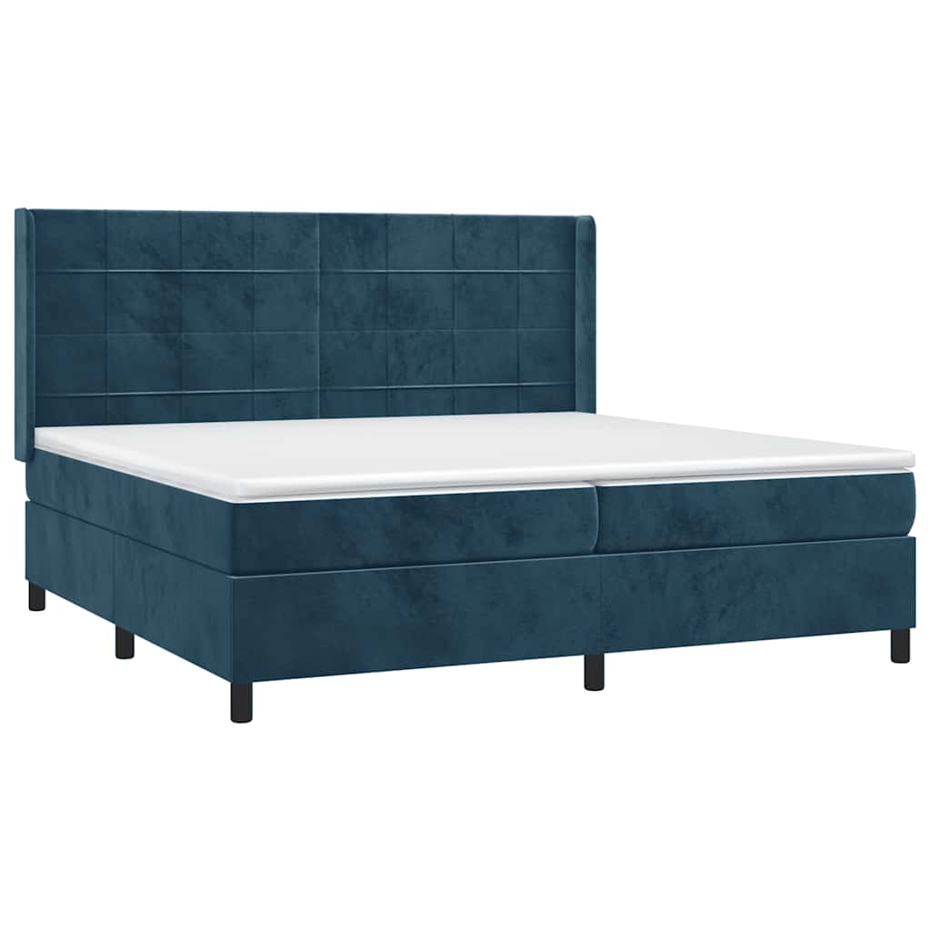 vidaXL Κρεβάτι Boxspring με Στρώμα & LED Σκ. Μπλε 200x200εκ. Βελούδινο