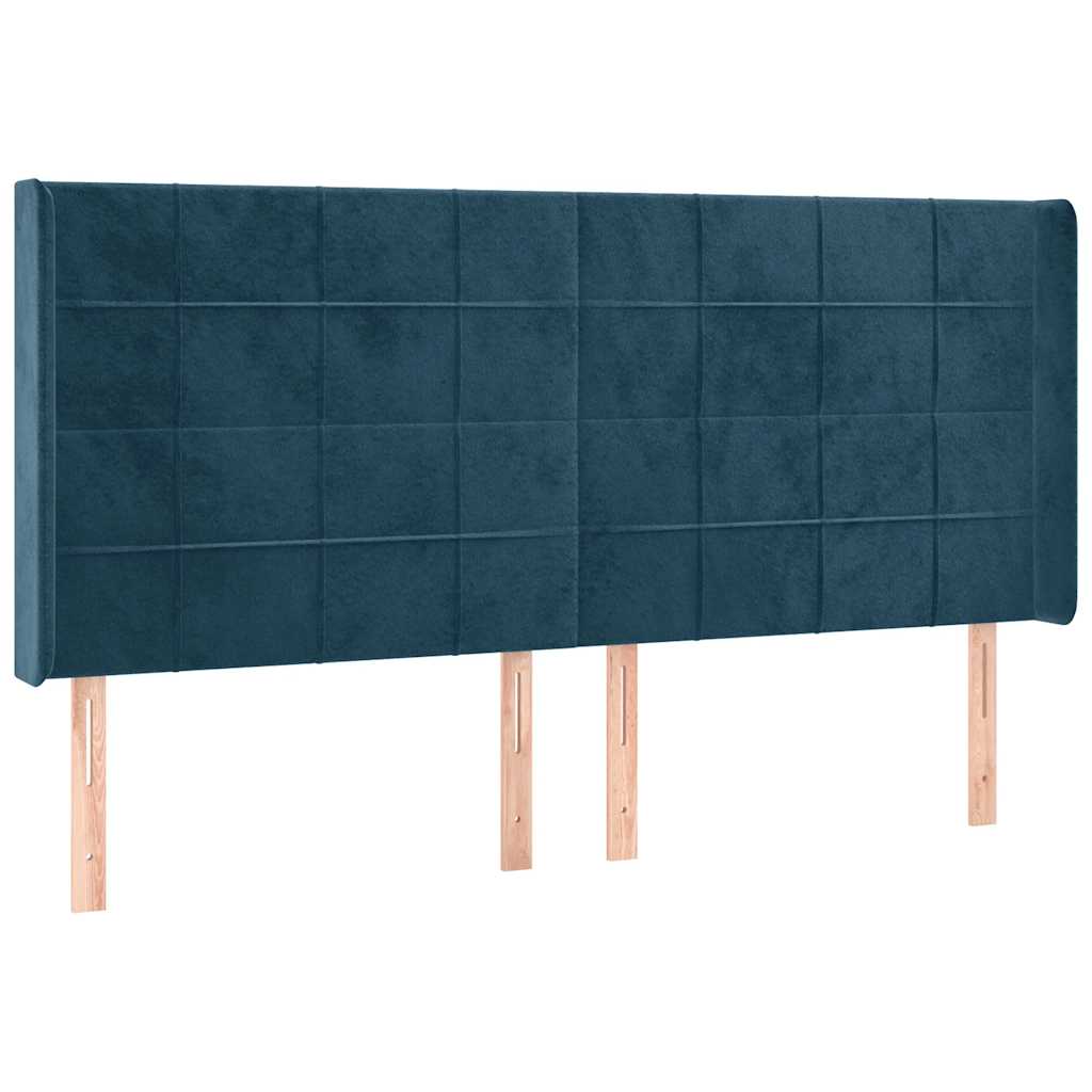 vidaXL Κρεβάτι Boxspring με Στρώμα & LED Σκ. Μπλε 200x200εκ. Βελούδινο