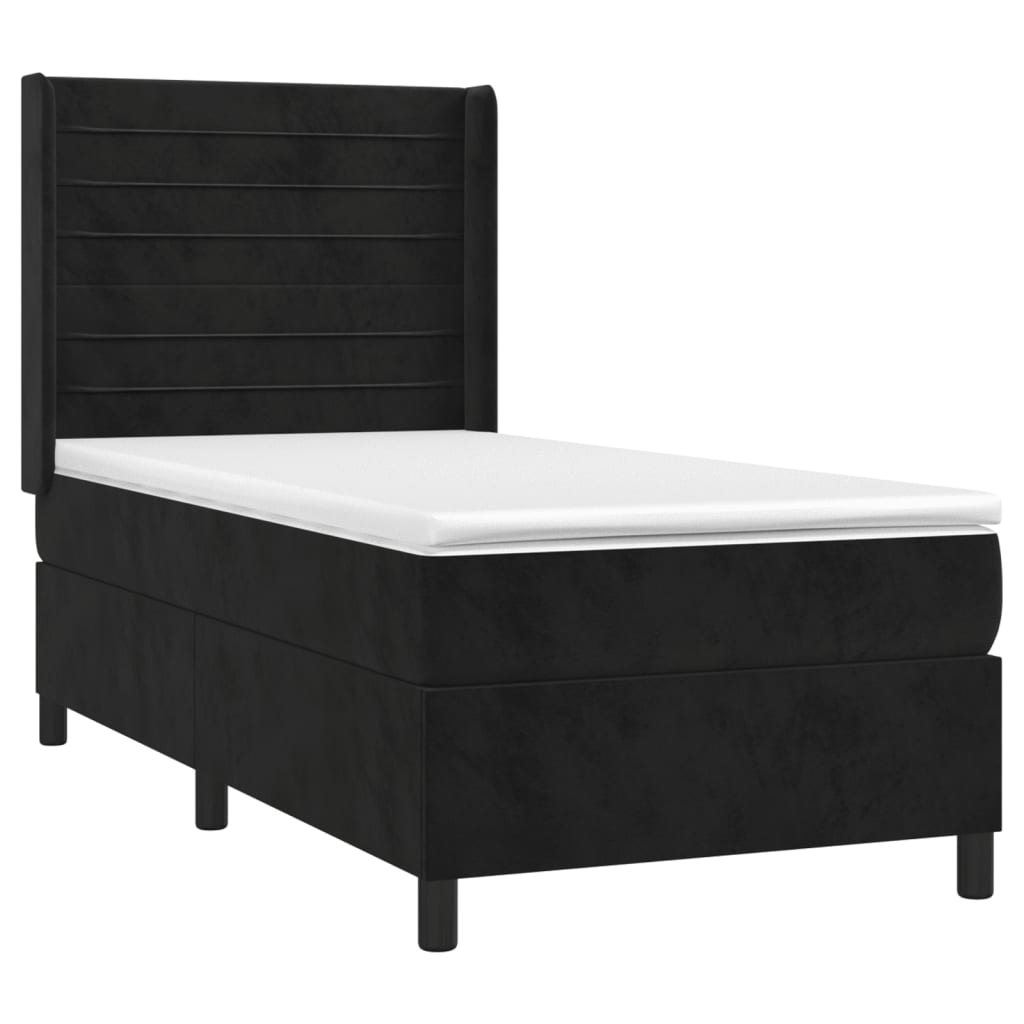 vidaXL Κρεβάτι Boxspring με Στρώμα & LED Μαύρο 80x200 εκ. Βελούδινο