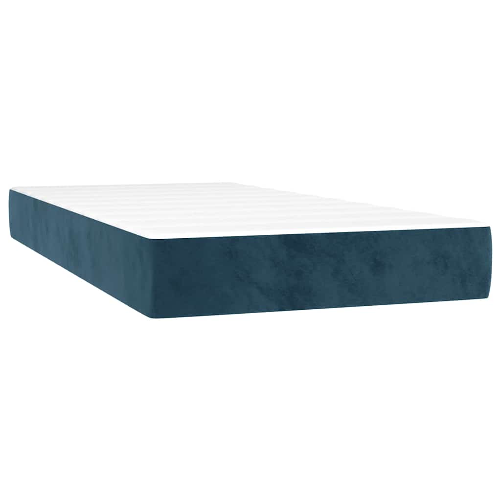 vidaXL Κρεβάτι Boxspring με Στρώμα & LED Σκ. Μπλε 80x200 εκ. Βελούδινο