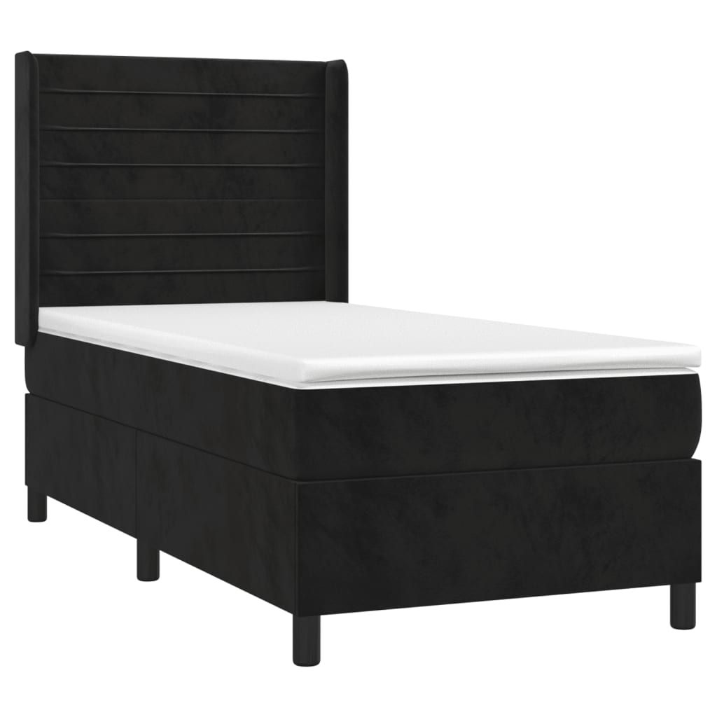 vidaXL Κρεβάτι Boxspring με Στρώμα & LED Μαύρο 90x190 εκ. Βελούδινο