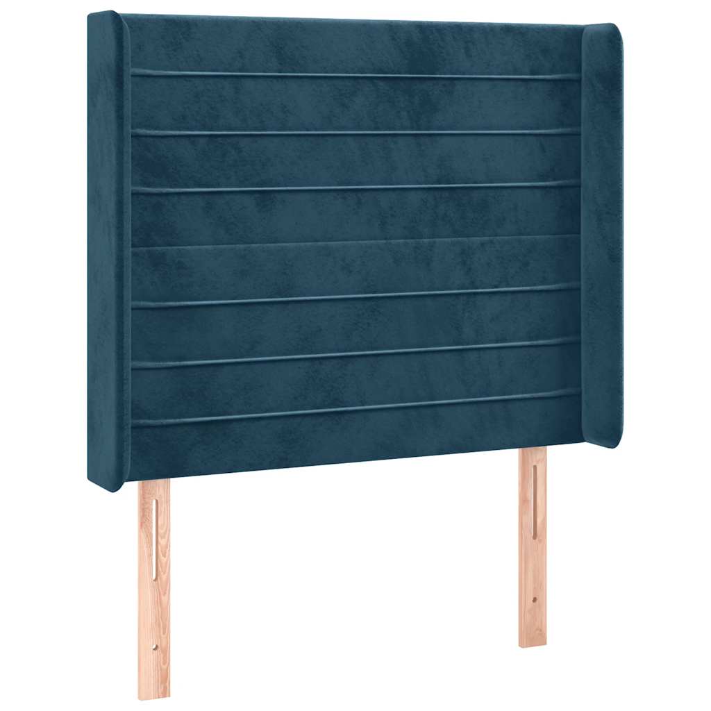 vidaXL Κρεβάτι Boxspring με Στρώμα & LED Σκ. Μπλε 90x190 εκ. Βελούδινο