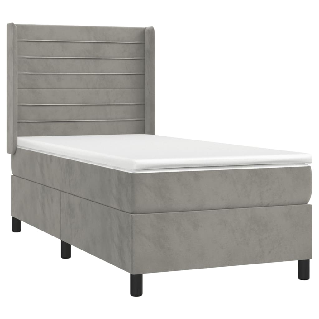 vidaXL Κρεβάτι Boxspring με Στρώμα & LED Αν.Γκρι 90x200 εκ. Βελούδινο