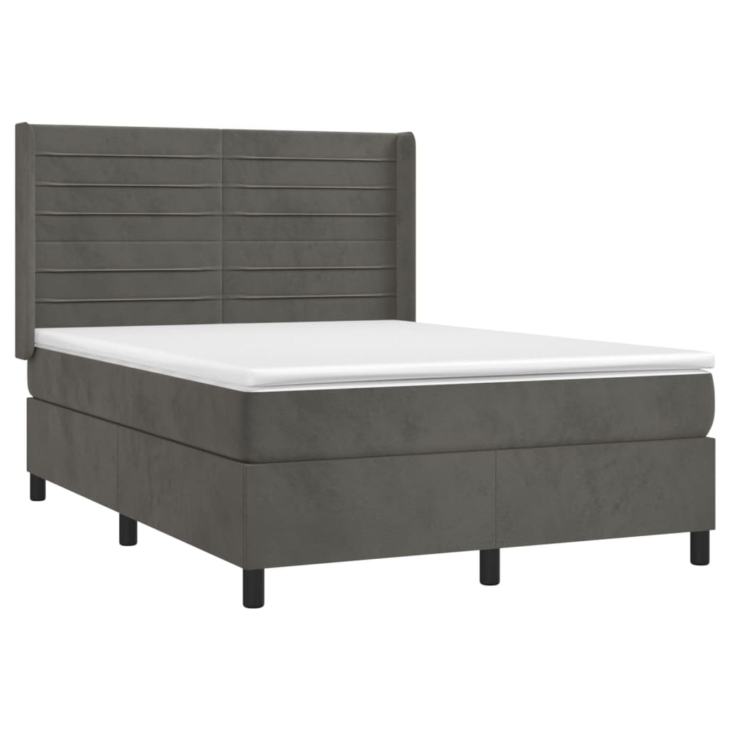 vidaXL Κρεβάτι Boxspring με Στρώμα & LED Σκ. Γκρι 140x200εκ. Βελούδινο