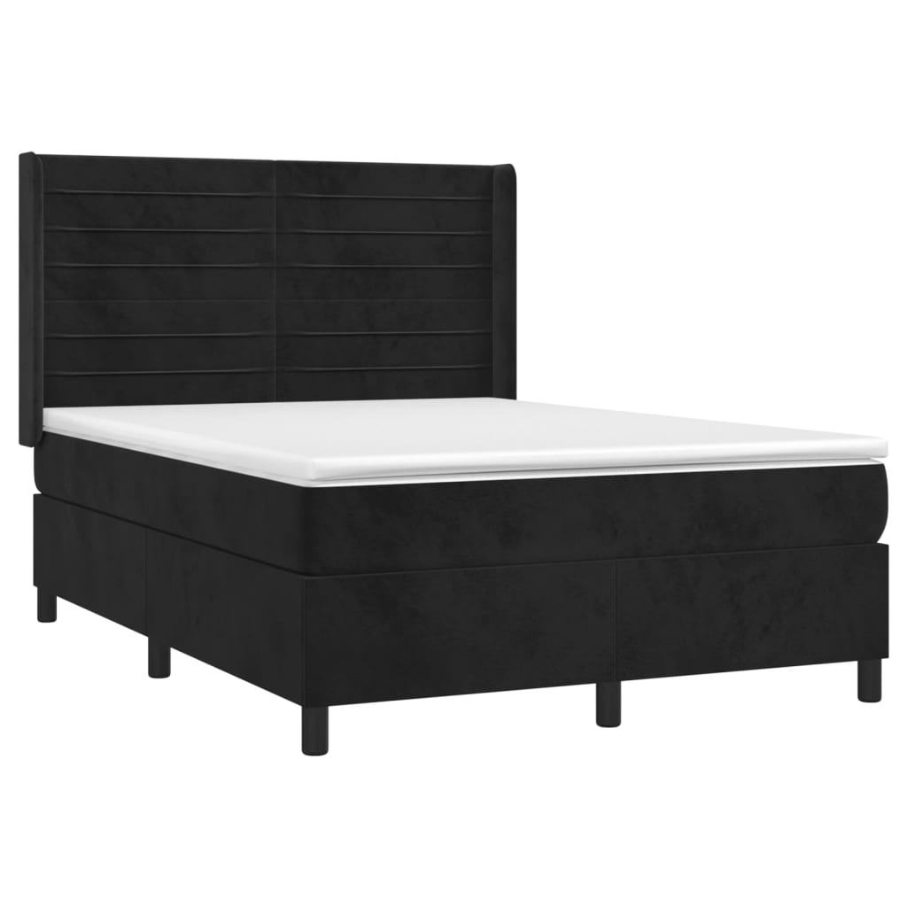 vidaXL Κρεβάτι Boxspring με Στρώμα & LED Μαύρο 140x200 εκ. Βελούδινο