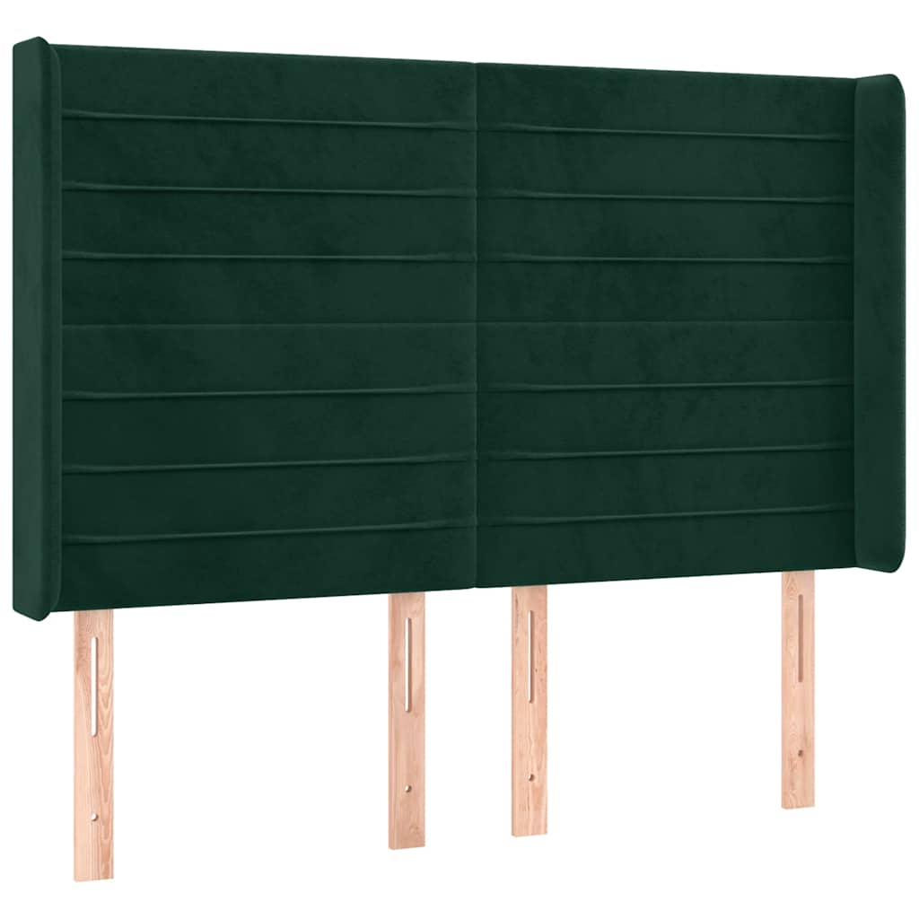 vidaXL Κρεβάτι Boxspring με Στρώμα & LED Σκ. Πράσινο 140x200εκ Βελούδο