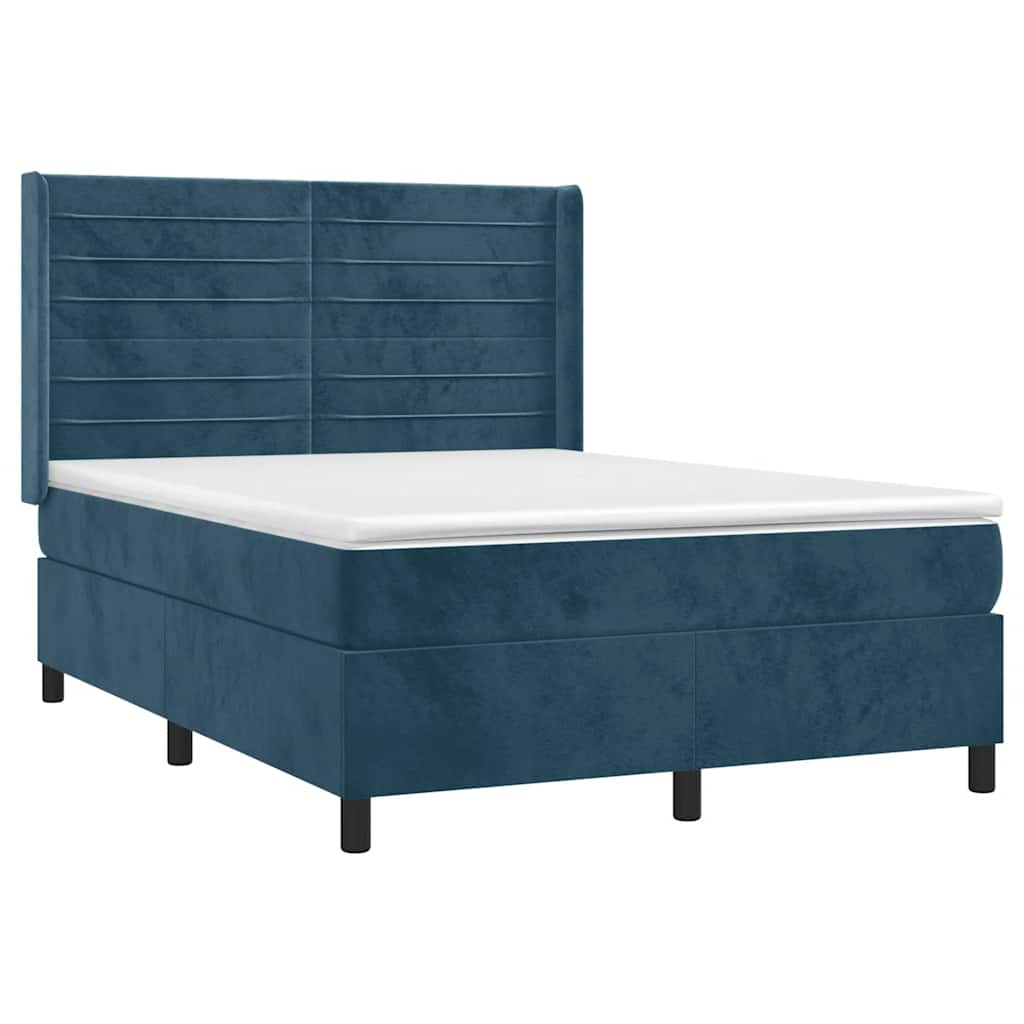 vidaXL Κρεβάτι Boxspring με Στρώμα & LED Σκ. Μπλε 140x200εκ. Βελούδινο