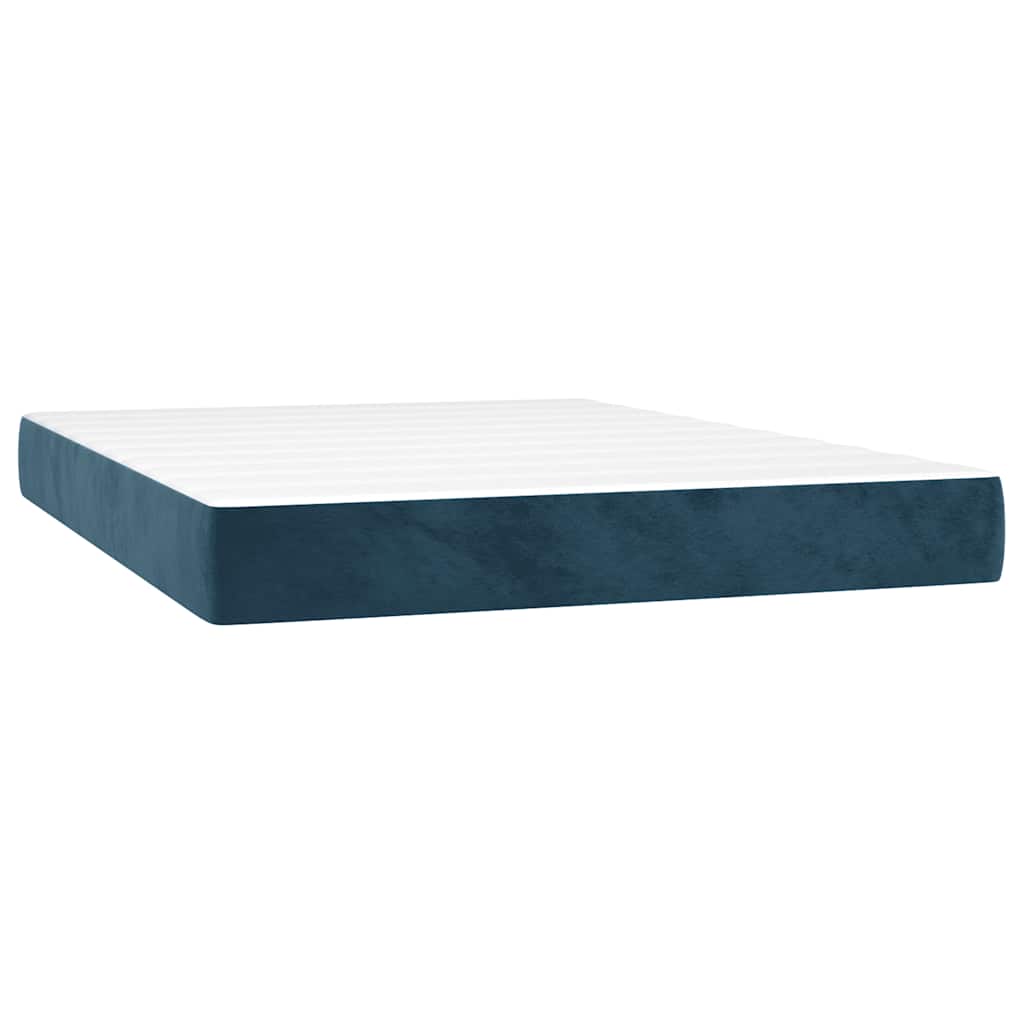 vidaXL Κρεβάτι Boxspring με Στρώμα & LED Σκ. Μπλε 140x200εκ. Βελούδινο