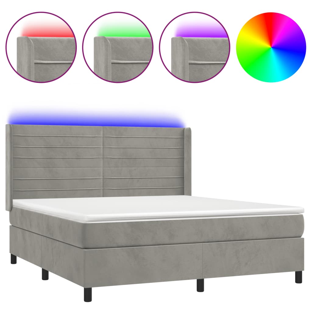vidaXL Κρεβάτι Boxspring με Στρώμα & LED Αν.Γκρι 160x200 εκ. Βελούδινο