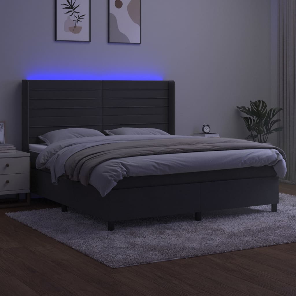vidaXL Κρεβάτι Boxspring με Στρώμα & LED Σκ. Γκρι 160x200εκ. Βελούδινο