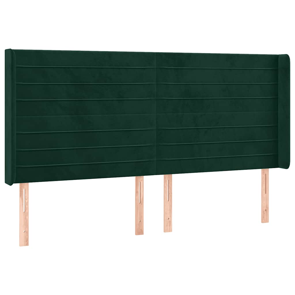 vidaXL Κρεβάτι Boxspring με Στρώμα & LED Σκ. Πράσινο 160x200εκ Βελούδο