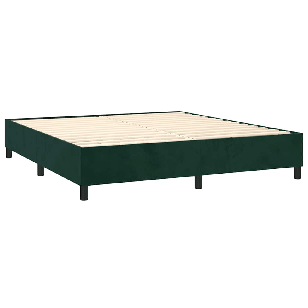 vidaXL Κρεβάτι Boxspring με Στρώμα & LED Σκ. Πράσινο 180x200εκ Βελούδο