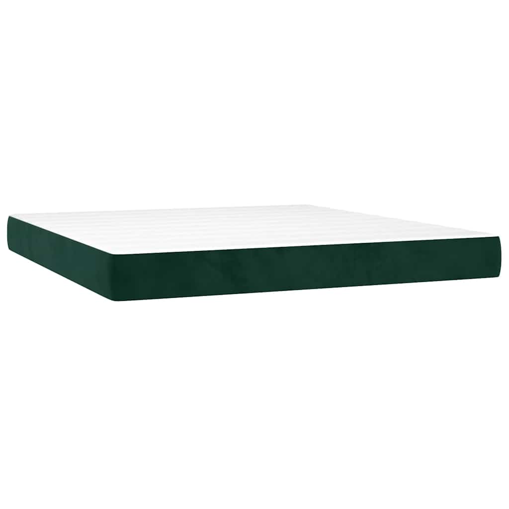 vidaXL Κρεβάτι Boxspring με Στρώμα & LED Σκ. Πράσινο 180x200εκ Βελούδο
