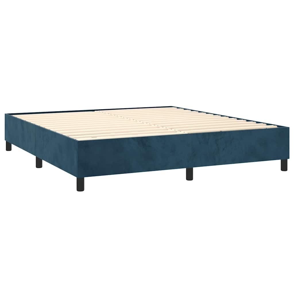 vidaXL Κρεβάτι Boxspring με Στρώμα & LED Σκ. Μπλε 180x200εκ. Βελούδινο