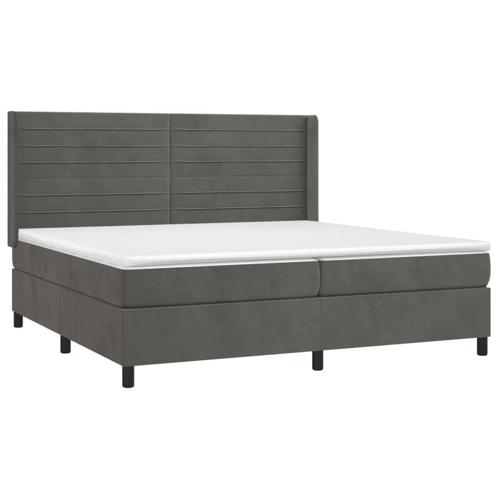vidaXL Κρεβάτι Boxspring με Στρώμα & LED Σκ. Γκρι 200x200εκ. Βελούδινο